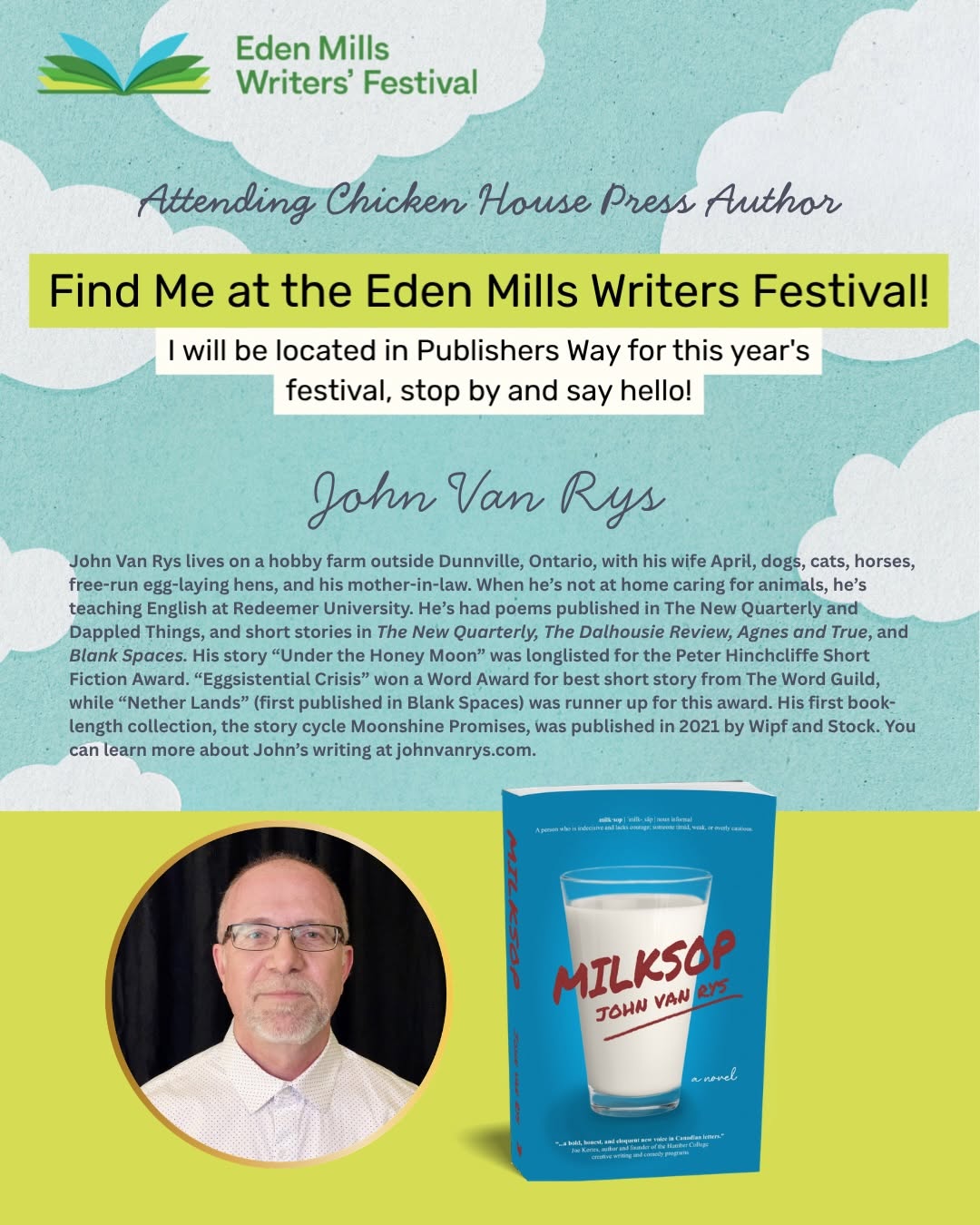 See Me at the Eden Mills Writers Festival CHP Poster
